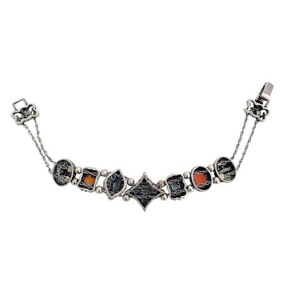 Vintage Victorian Sterling Silver Revival Slide Charm Bracelet w/ Travel Bag - Picture 7 of 9